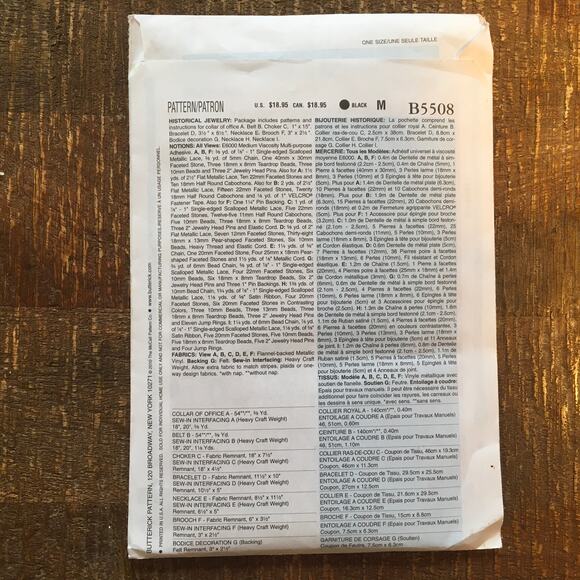 Sewing Pattern Butterick B5508 Jewelry Collar of Office Choker Necklace UNCUT - Picture 2 of 3